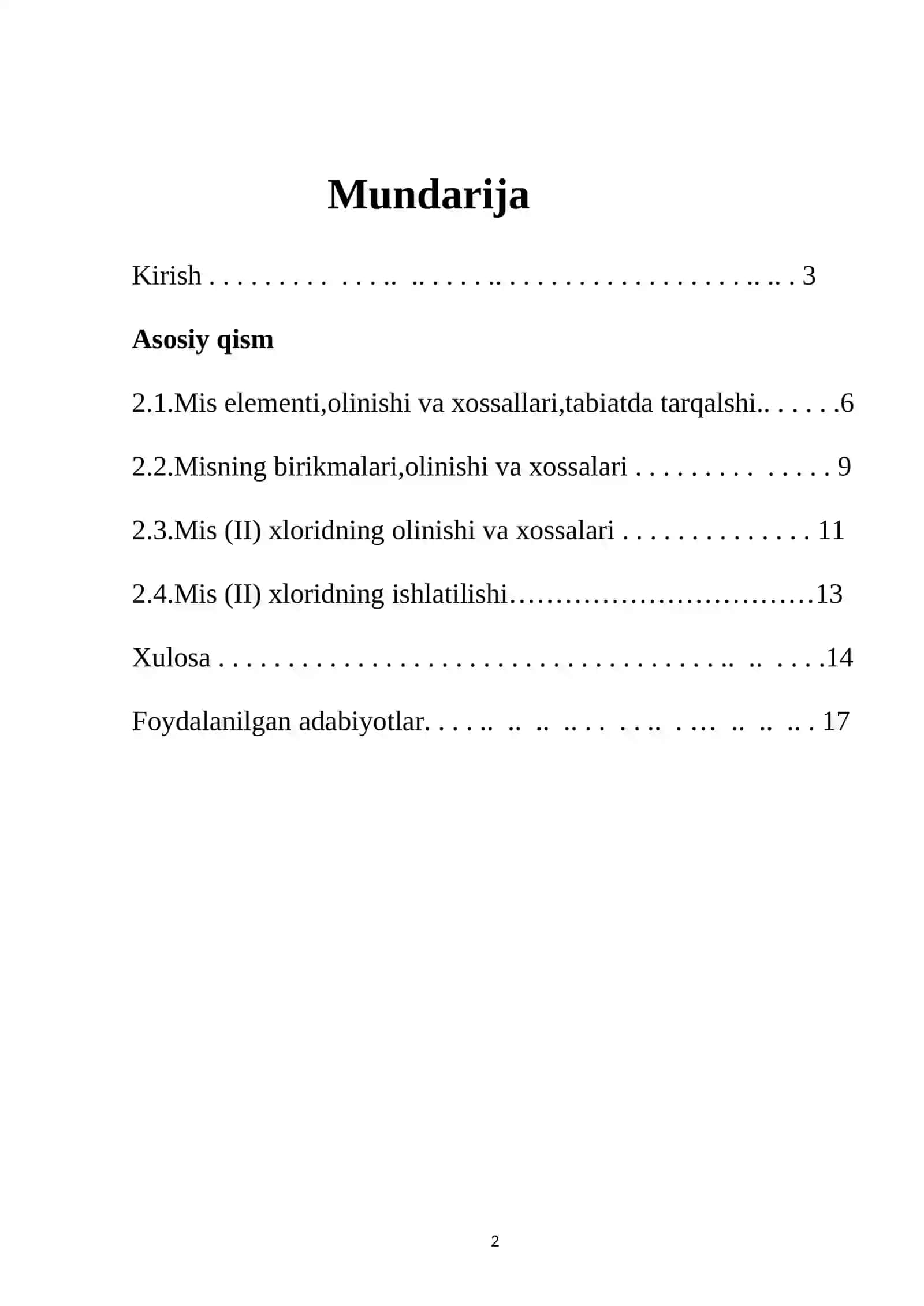Mis (II) xlorid tuzining olinishi va xossalari 2