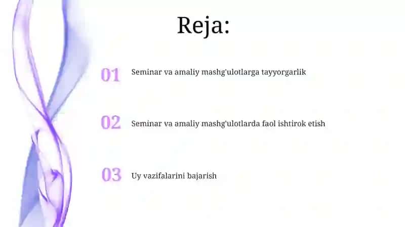Seminar va amaliy mashg'ulotlarga tayyorgarlik 2