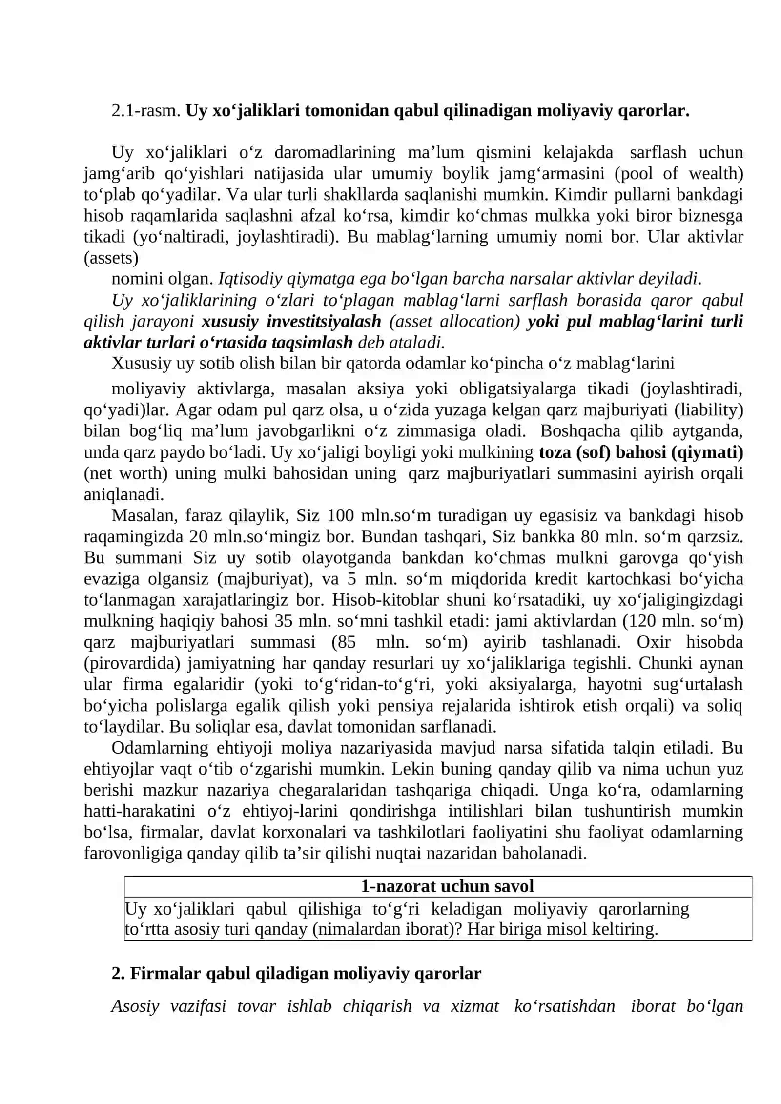 2-mavzu. Moliyaviy qarorlar 2