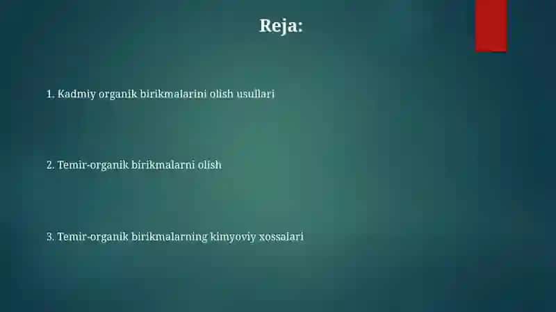 Kadmiy va Temir-organik birikmalar 2