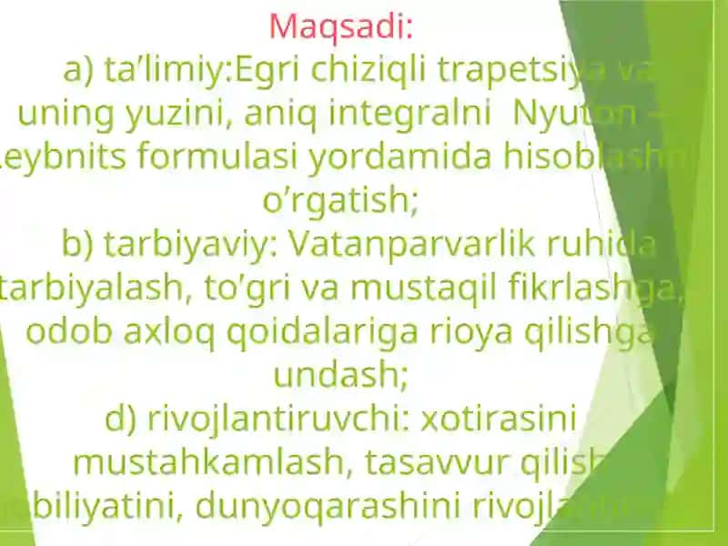 Egri chiziqli trapetsiyava uning yuzi. Aniq integral. Nyuton-Leybnits formulasi 2