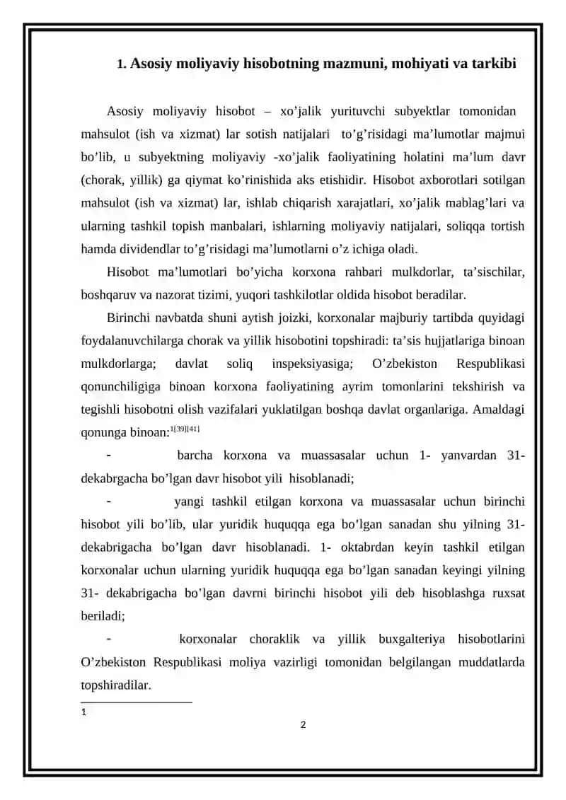 Asosiy moliyaviy hisobotlarni tayyorlash 2