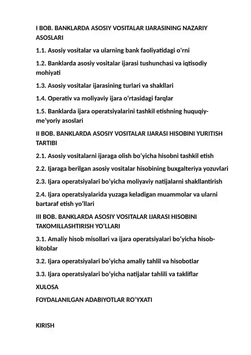 Banklarda asosiy vositalar ijarasi hisobi 2
