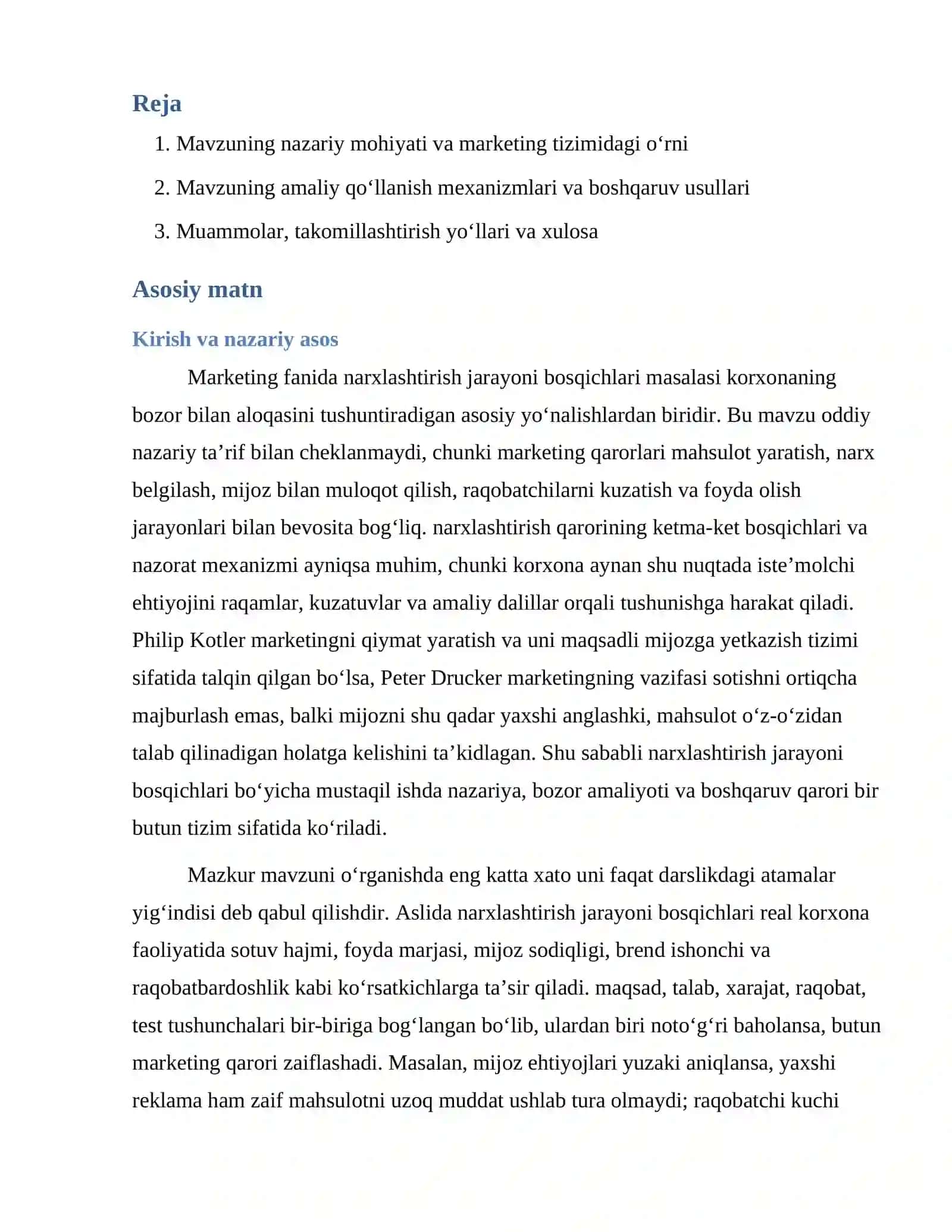 Narxlashtirish jarayoni bosqichlari 2