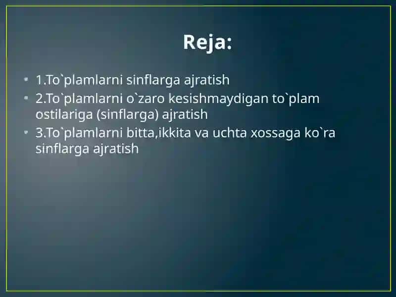 To‘plamlarni sinflarga ajratish 2