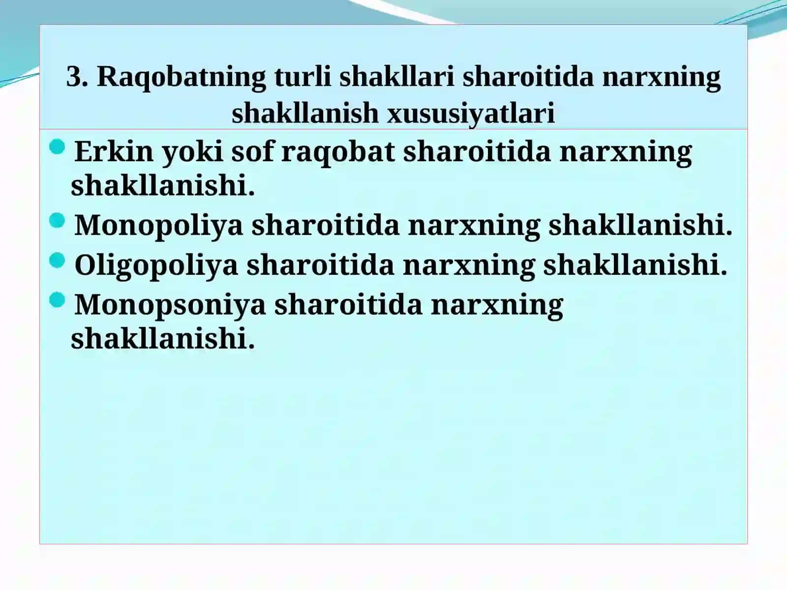 Narxga ta’sir etuvchi omillari 2