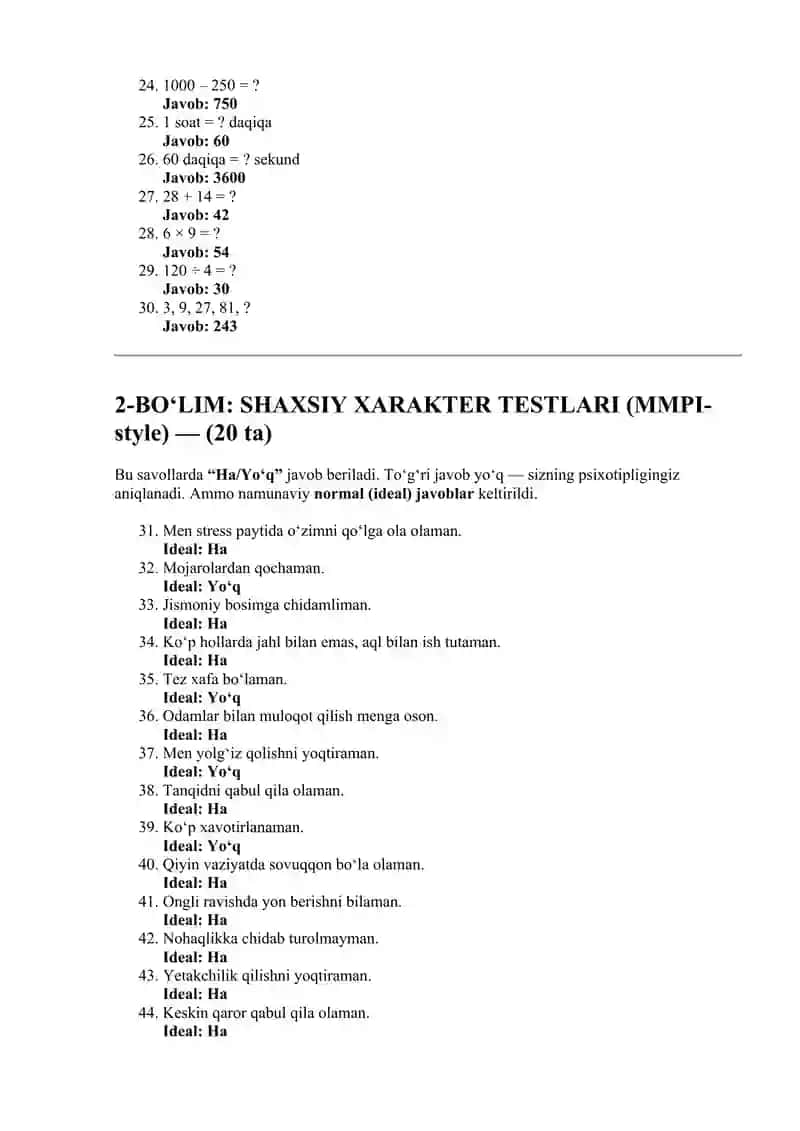 Ichki ishlarga kirish uchun psihologik testlar 2025/2026 2
