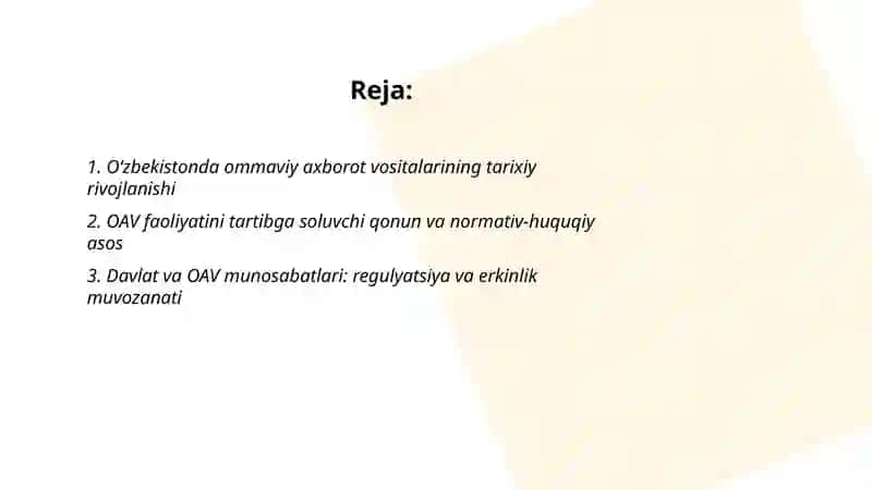 Oʻzbekiston respublikasida ommaviy axborot vositalarining faoliyati 2