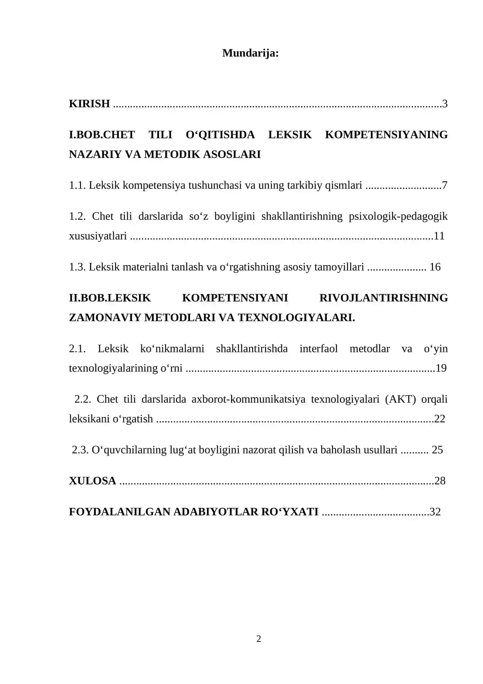 Chet tilini óqitishda leksik kompetensiyanirivojlantirish metodikasi 2