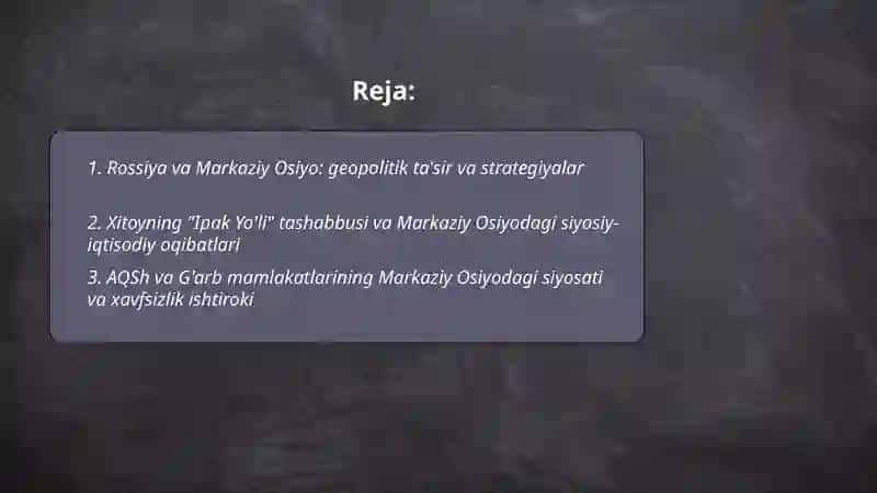 Yangi mingyillikda Markaziy Osiyo hududida geosiyosiy jarayonlar 2