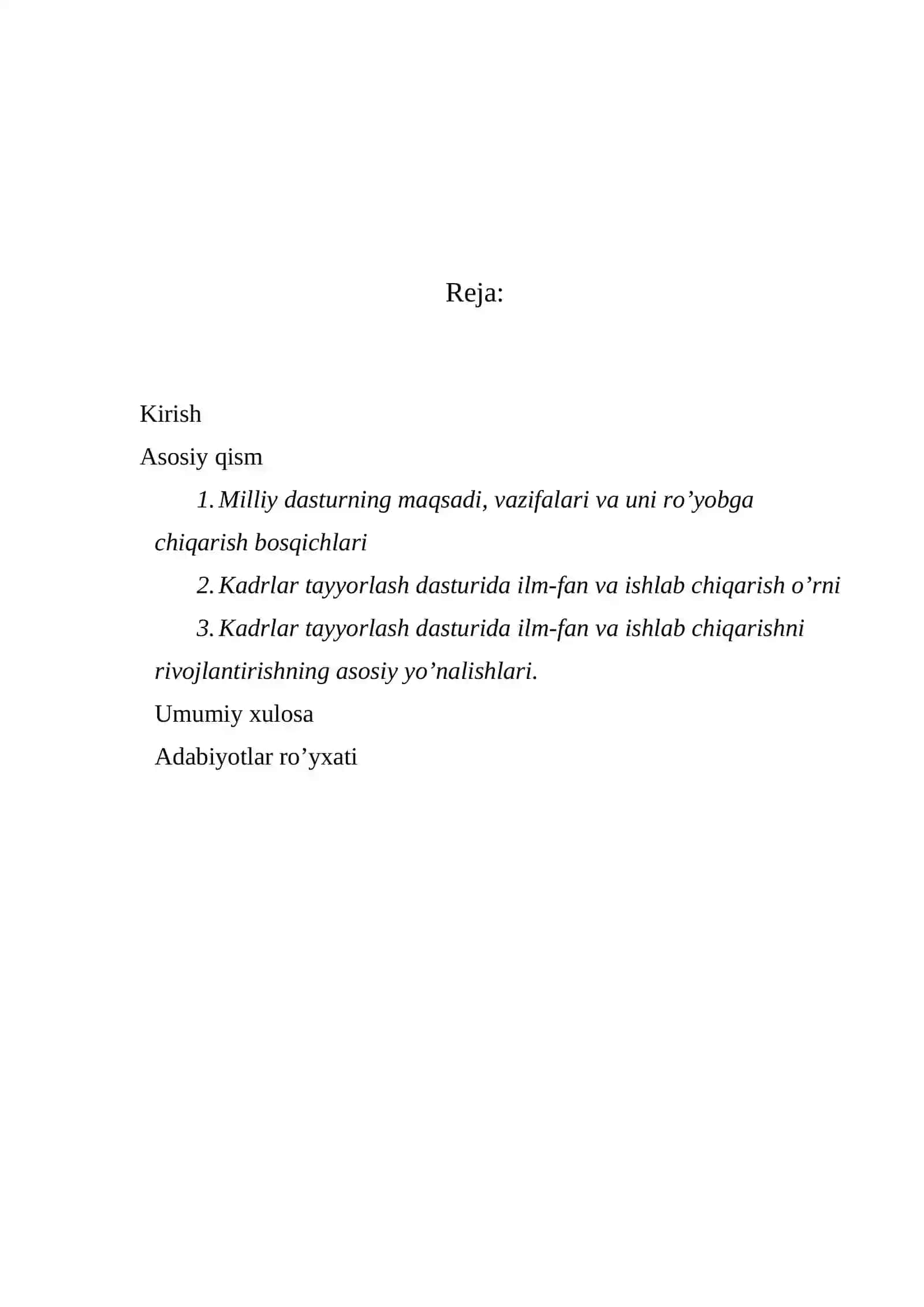 Kadrlar tayyorlash milliy dasturida ilm-fan va ishlab chiqarishning integratsiyalashuvi 2