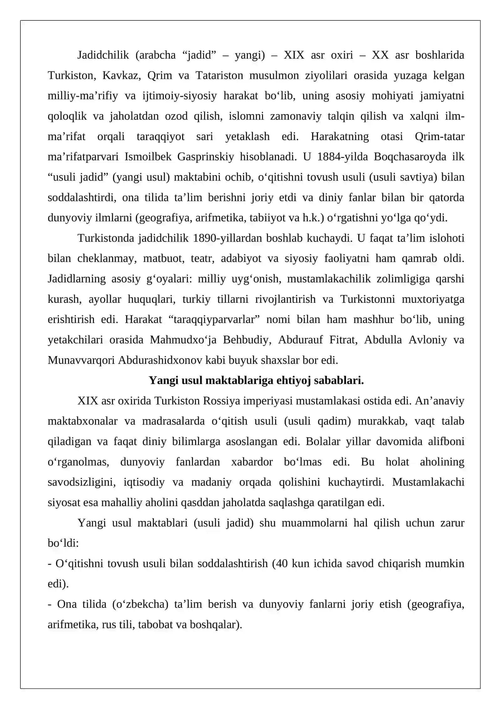 Jadid maktablari ochilishida Munavvarqori Abdurashidxonovning o‘rni va roli. 2
