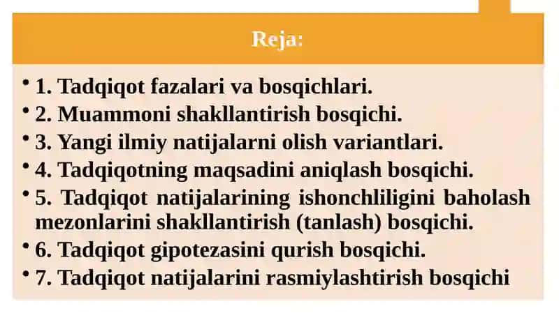 Tadqiqot jarayoni bosqichlari 2