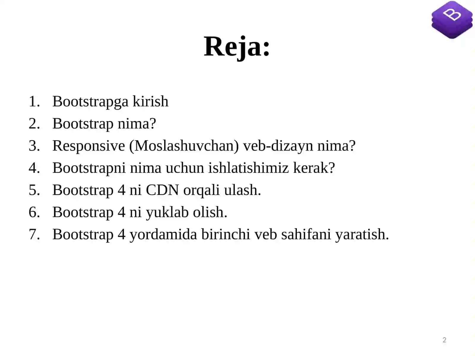 Bootstrapfreymvork texnologiyasi 2