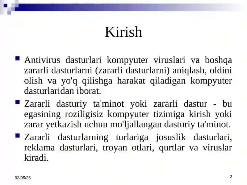 Shaxsiy kompyuterlarda viruslarga qarshi himoyani o‘rnatish. 2