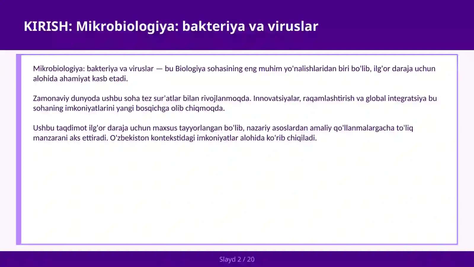 Mikrobiologiya: Bakteriya va Viruslar 2