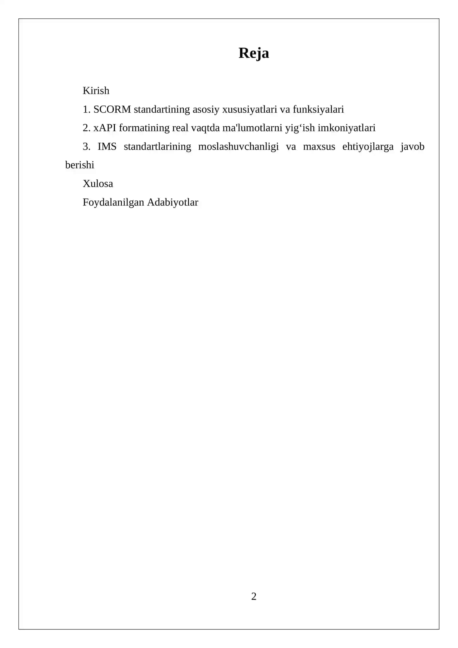 Elektron Kurs Formatlari (SCORM, xAPI, IMS) Tahlili 2