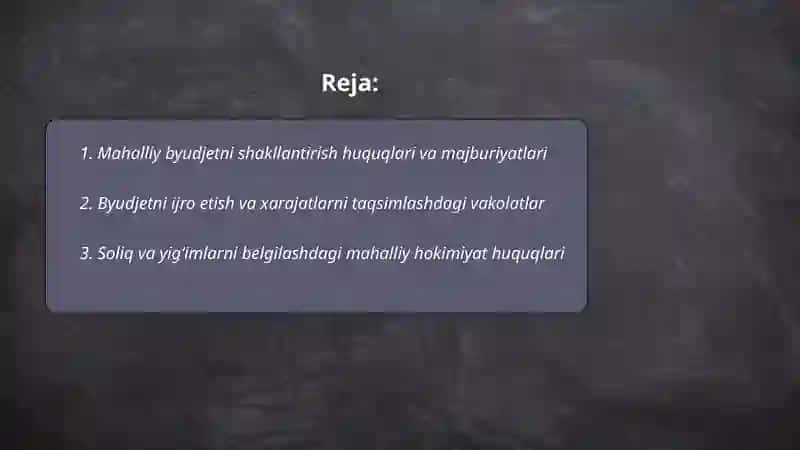 Mahalliy hokimiyat organlarining mahalliy moliyani boshqarishdagi huquq va majburiyatlari 2