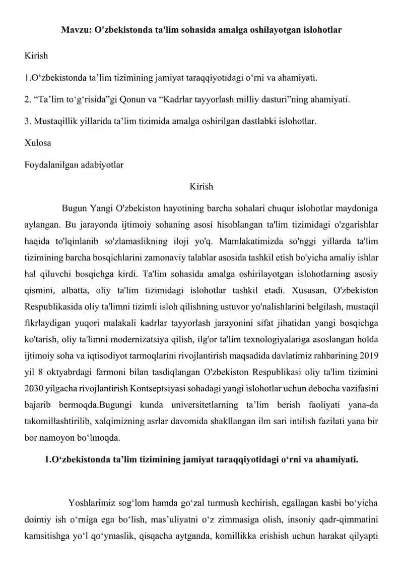 O'zbekistonda ta'lim sohasida amalga oshilayotgan islohotlar 2