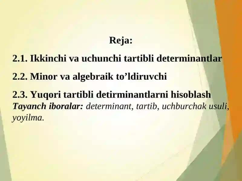 DETERMINANTLAR NAZARIYASI 2
