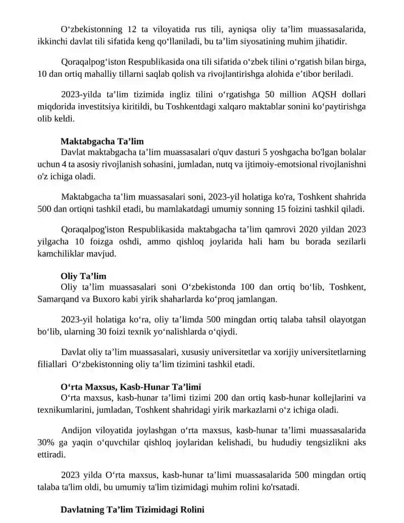 Ta’lim sifati va islohotlar 2