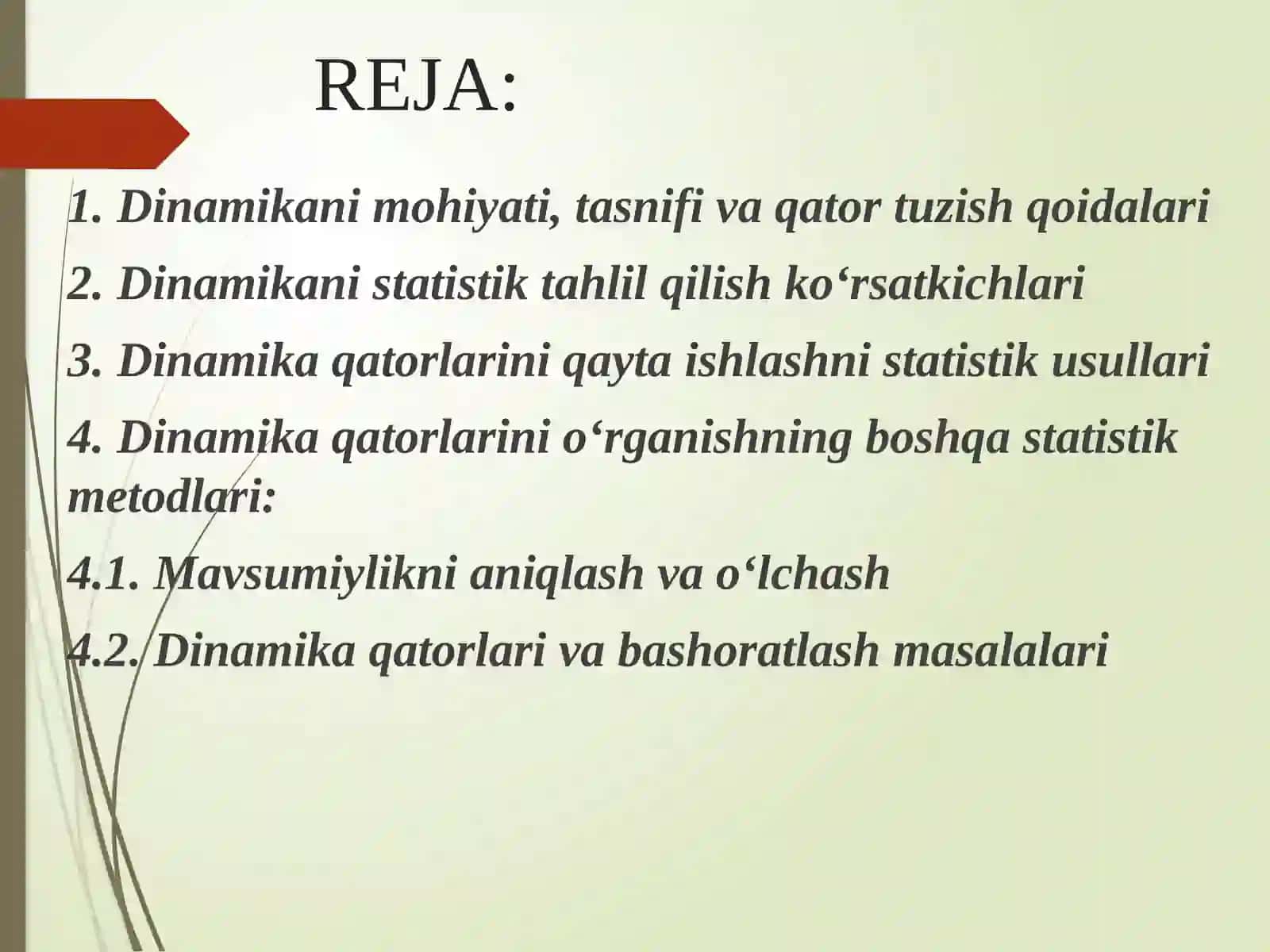 Dinamikani statistik o’rganish usullari 2