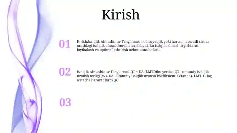 Issiqlik Almashinuv Tenglamasi 2