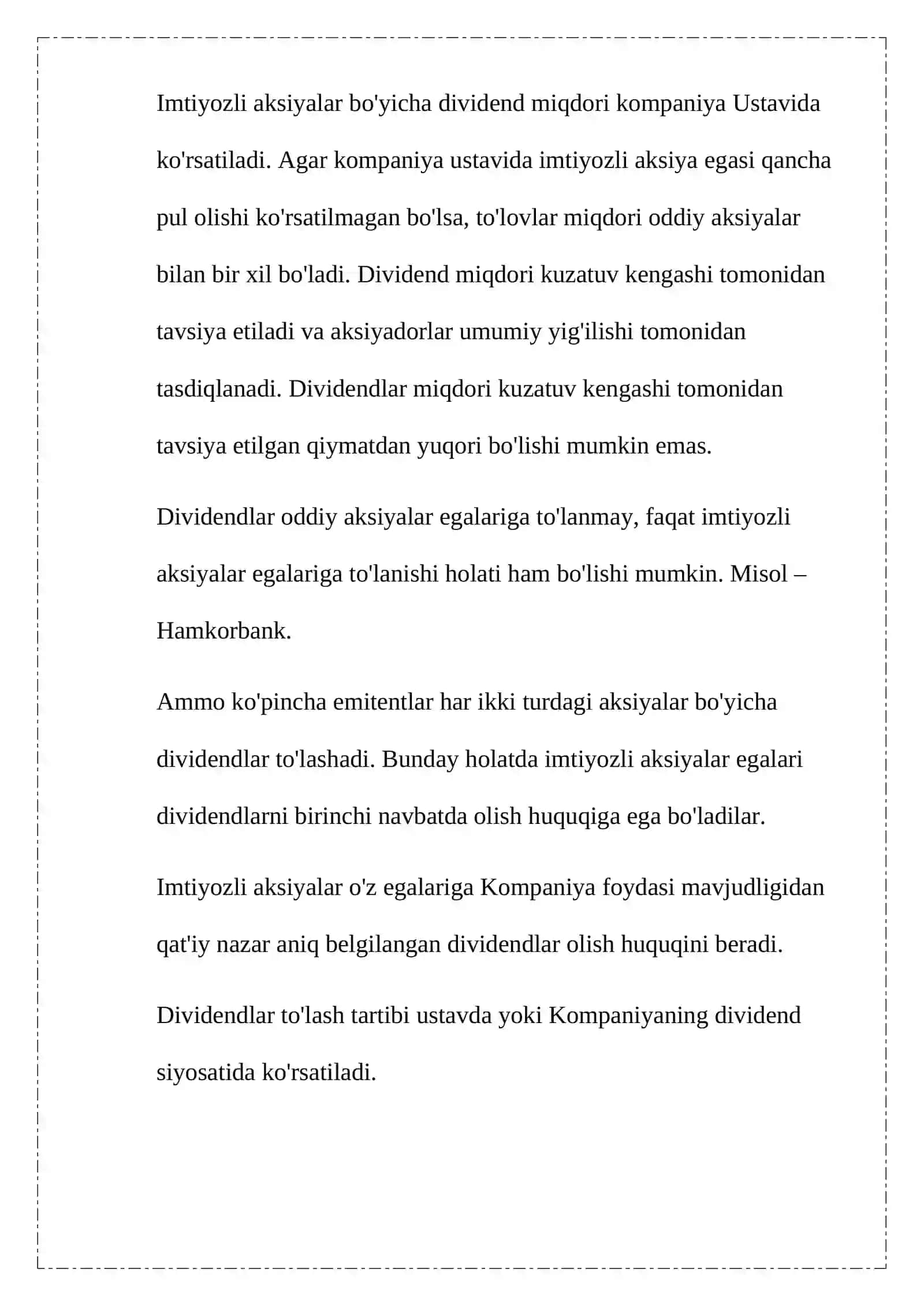 Imtiyozli aksiyalarning asosiy xususiyatlari 2
