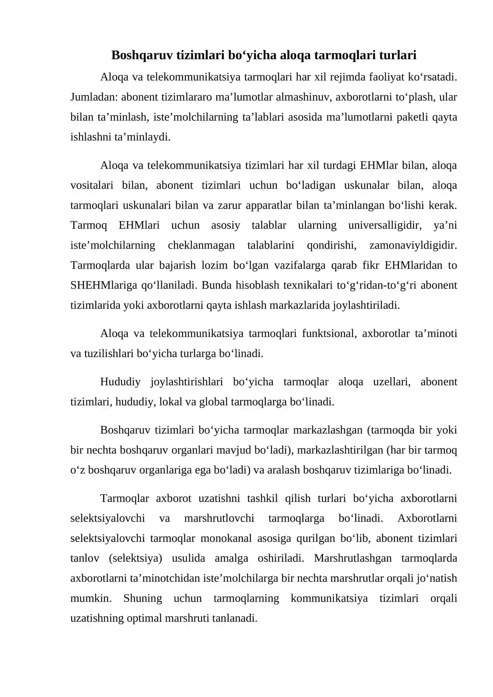 Telekommunikatsiya tarmoqlarini boshqarish tizimi 2