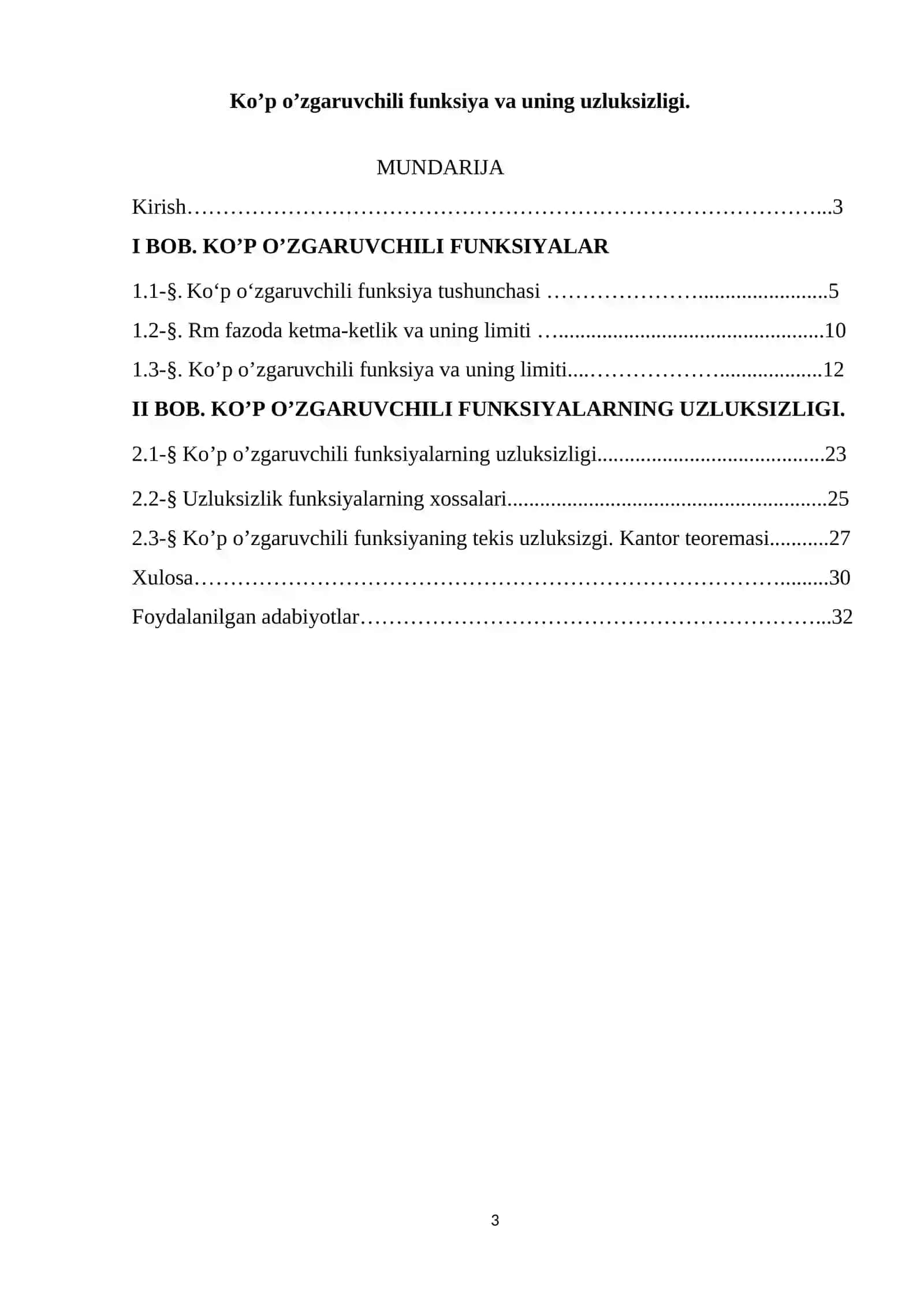 Ko’p o’zgaruvchili funksiya va uning uzluksizligi 2