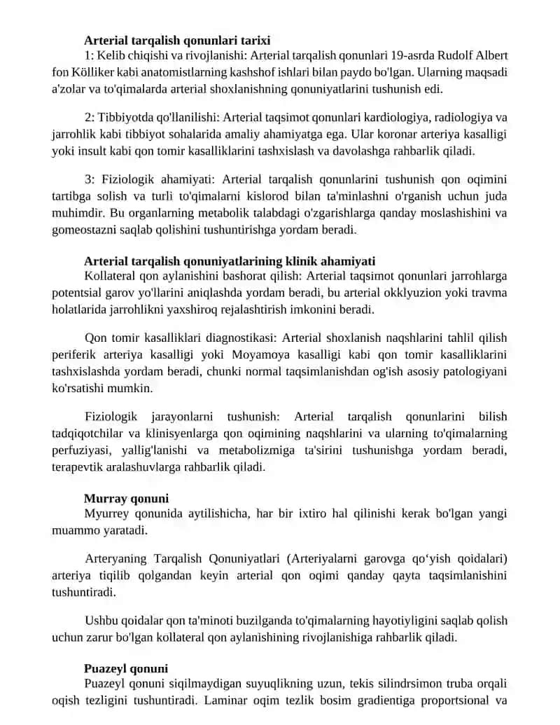 Arteryaning Tarqalish Qonunyatlari 2
