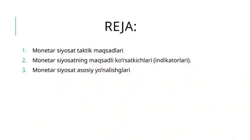 Monetar siyosatning maqsadli ko‘rsatkichlari 2