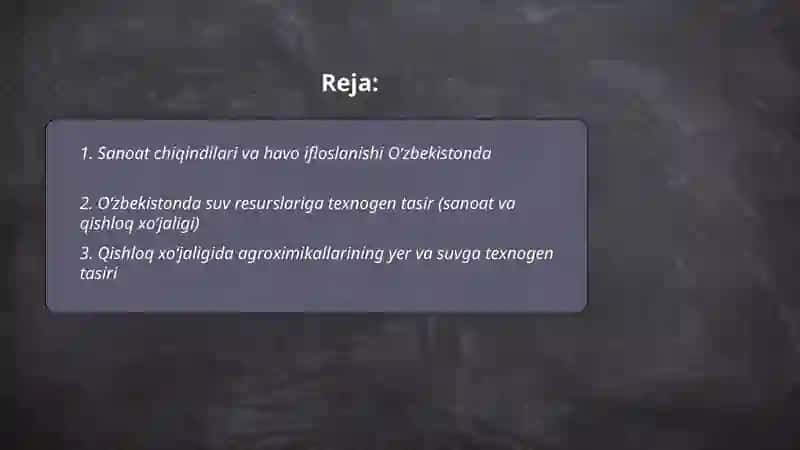 Oʻzbekistonda atrof muhitga texnogen tasir 2