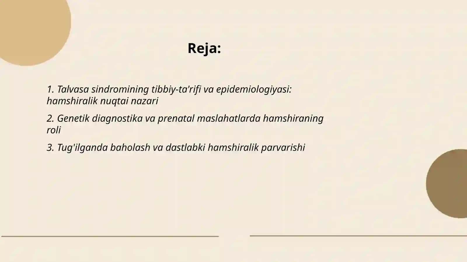 Talvasa sindromida bola va uning oilasiga hamshiralik parvarishi 2
