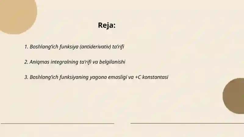 Boshlangʻich funksiya.Aniqmas integral 2
