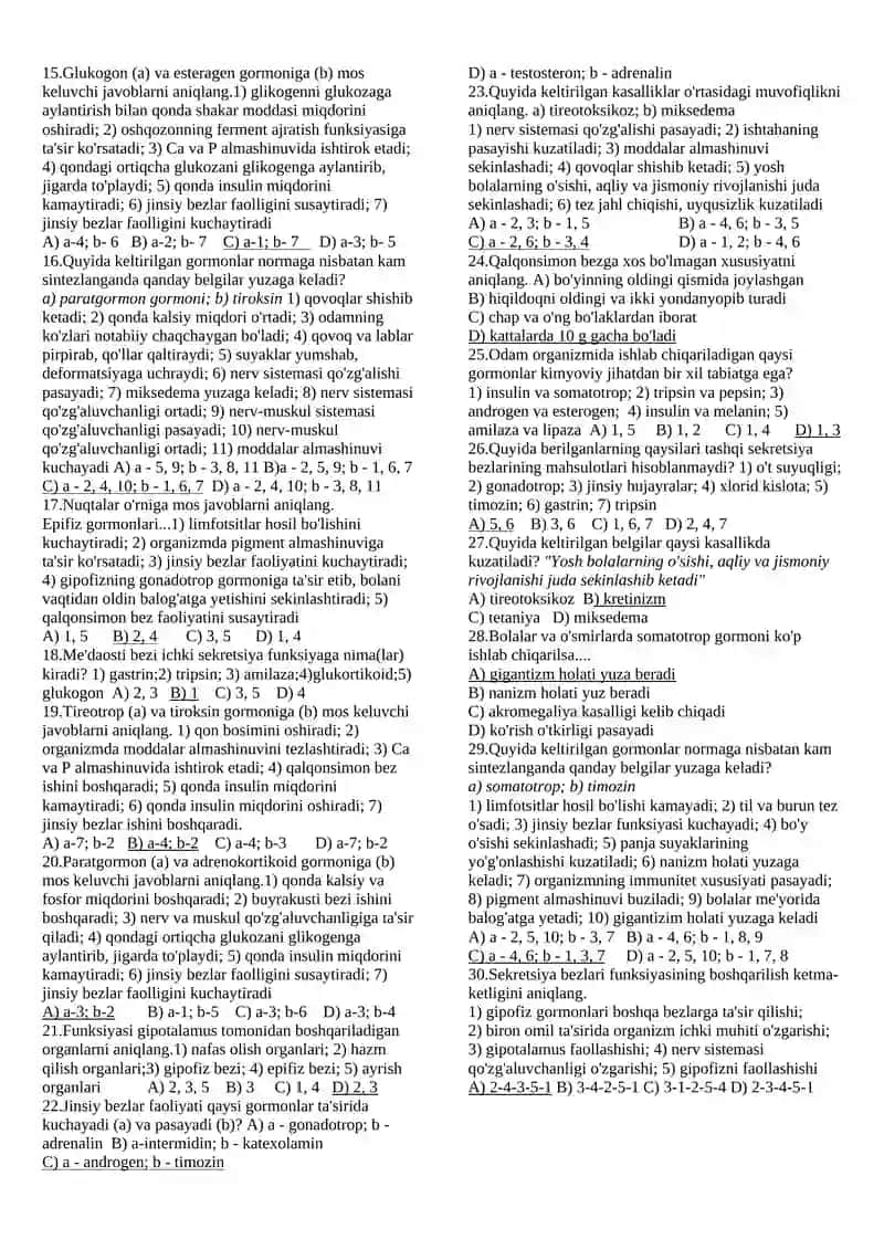 Ichki Sekretsiya Bezi Mahsulotlari Test 2