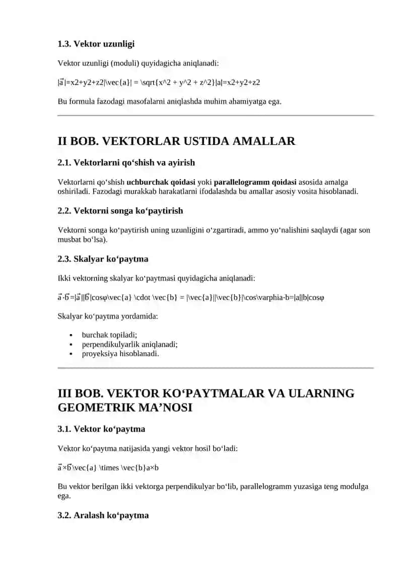 Stereometriyada vektorlar: qo‘llanilishi va masalalar 2