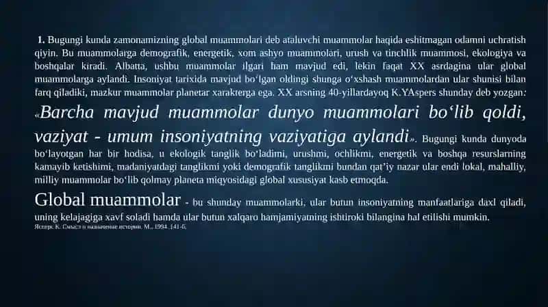 Global Jarayonlar va Barqaror Taraqqiyot 2