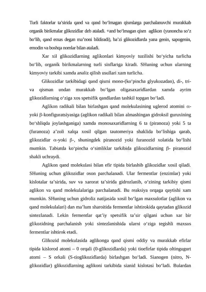 Glikozidlar va Yurak Glikozidlarining Umumiy Xususiyatlari 2