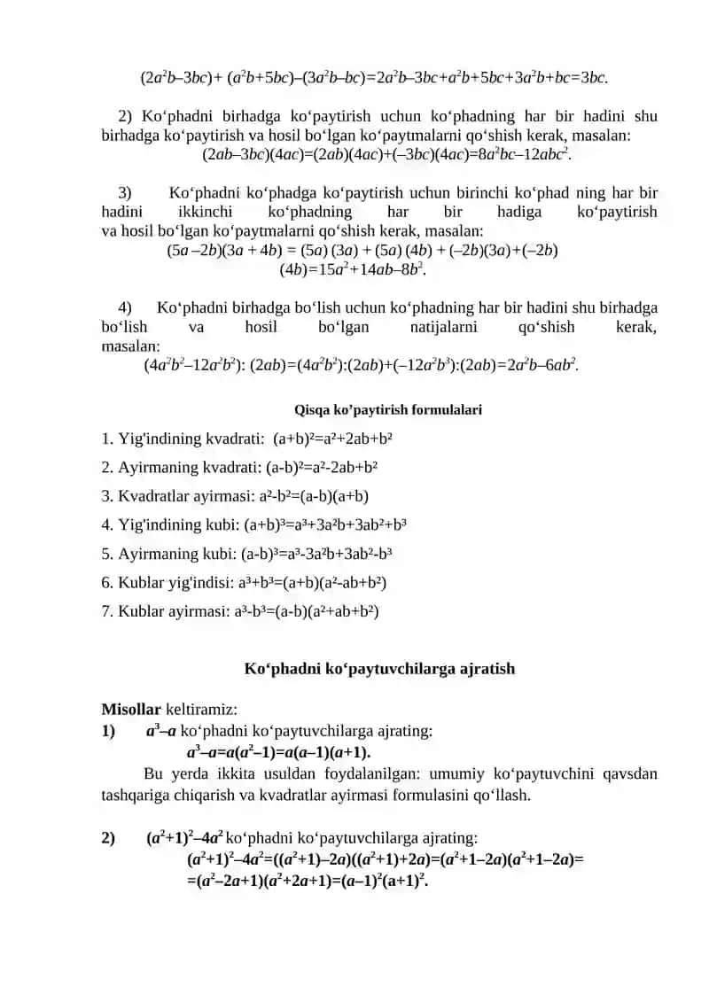 Elementar funksiyalar. Algebraik ifodalar 2