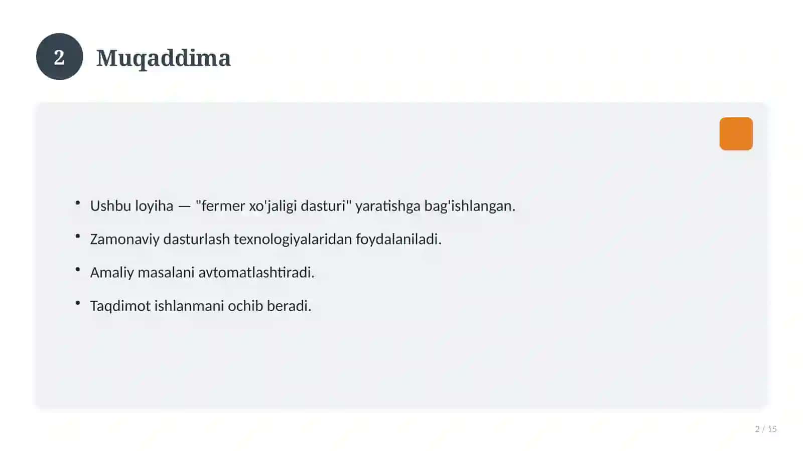 Visual Studio: ```fermer xo'jaliklarida ishlab chiqarish va savdoni boshqarish dasturi``` 2