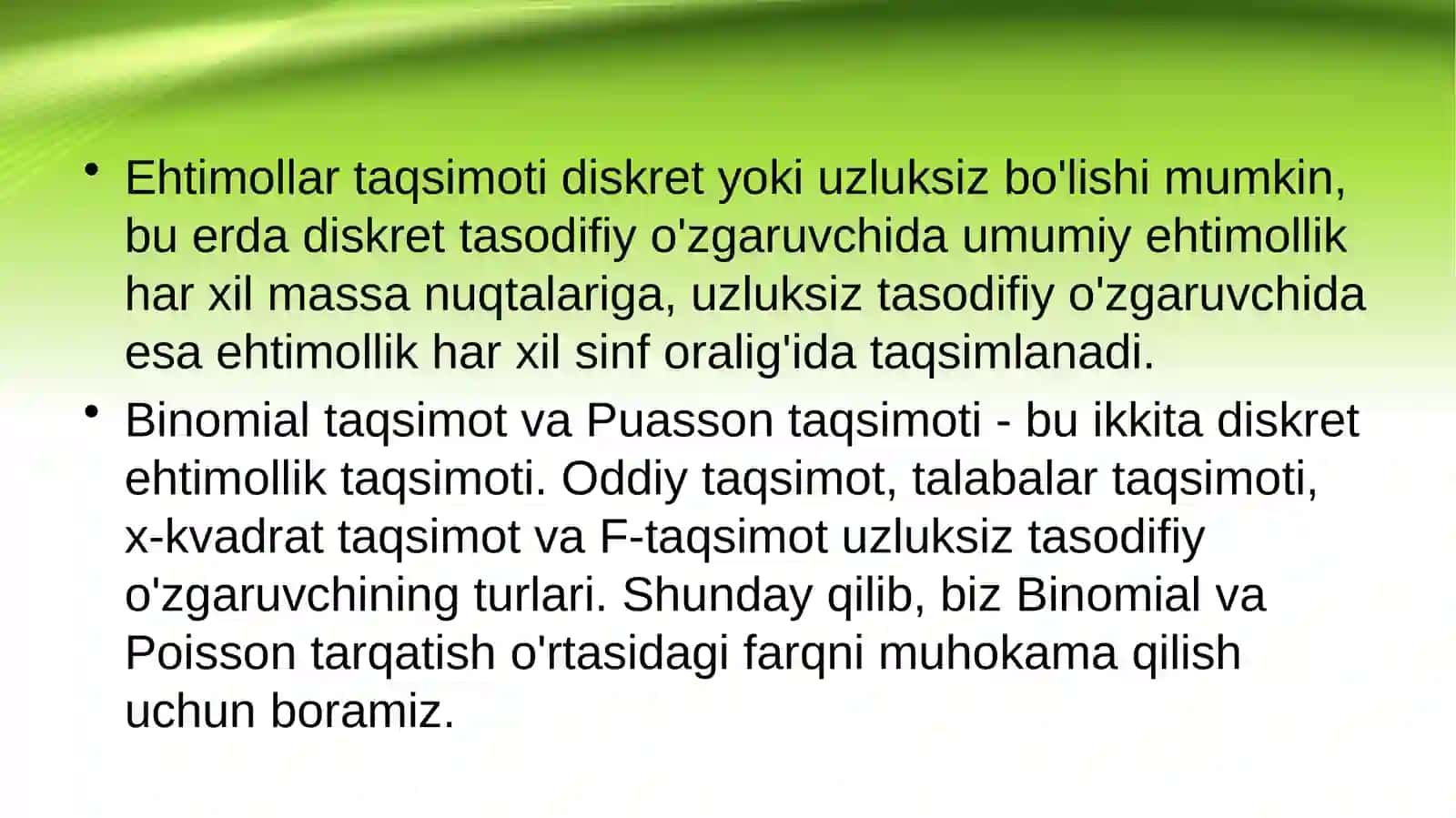 Binominal va Puasson taqsimot qonunlari 2