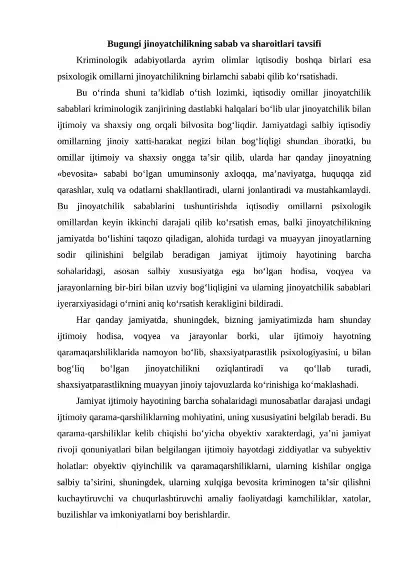 Jinoyatchilikning sabab va sharoitlari tavsifi 2
