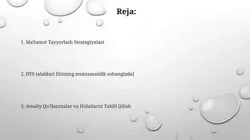 DTS talablari [Sizning mutaxassislik sohangizda] 2