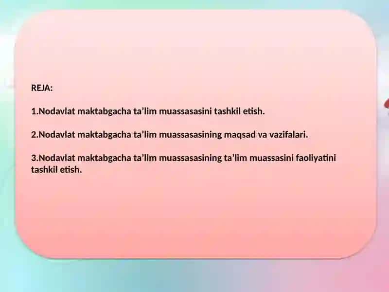 Nodavlat maktabgacha ta’lim tashkilotlari ini tashkilotish 2
