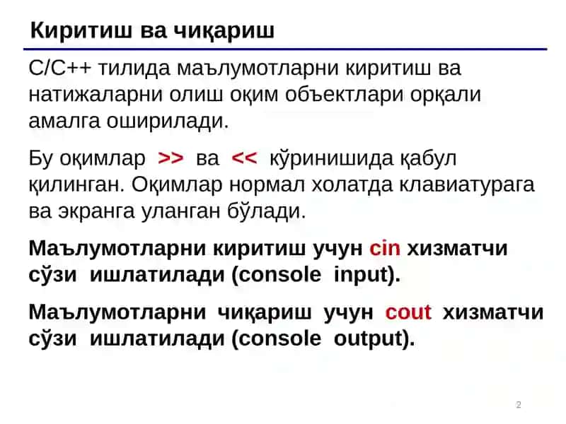 Kirish va chiqarish 2
