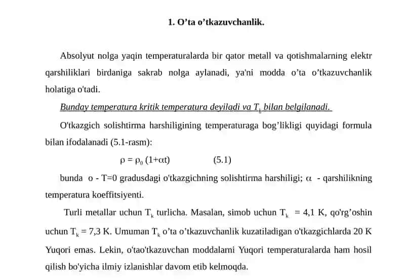 O’tao’tkazuvchanlik va uning kvantomekhanik talqini 2
