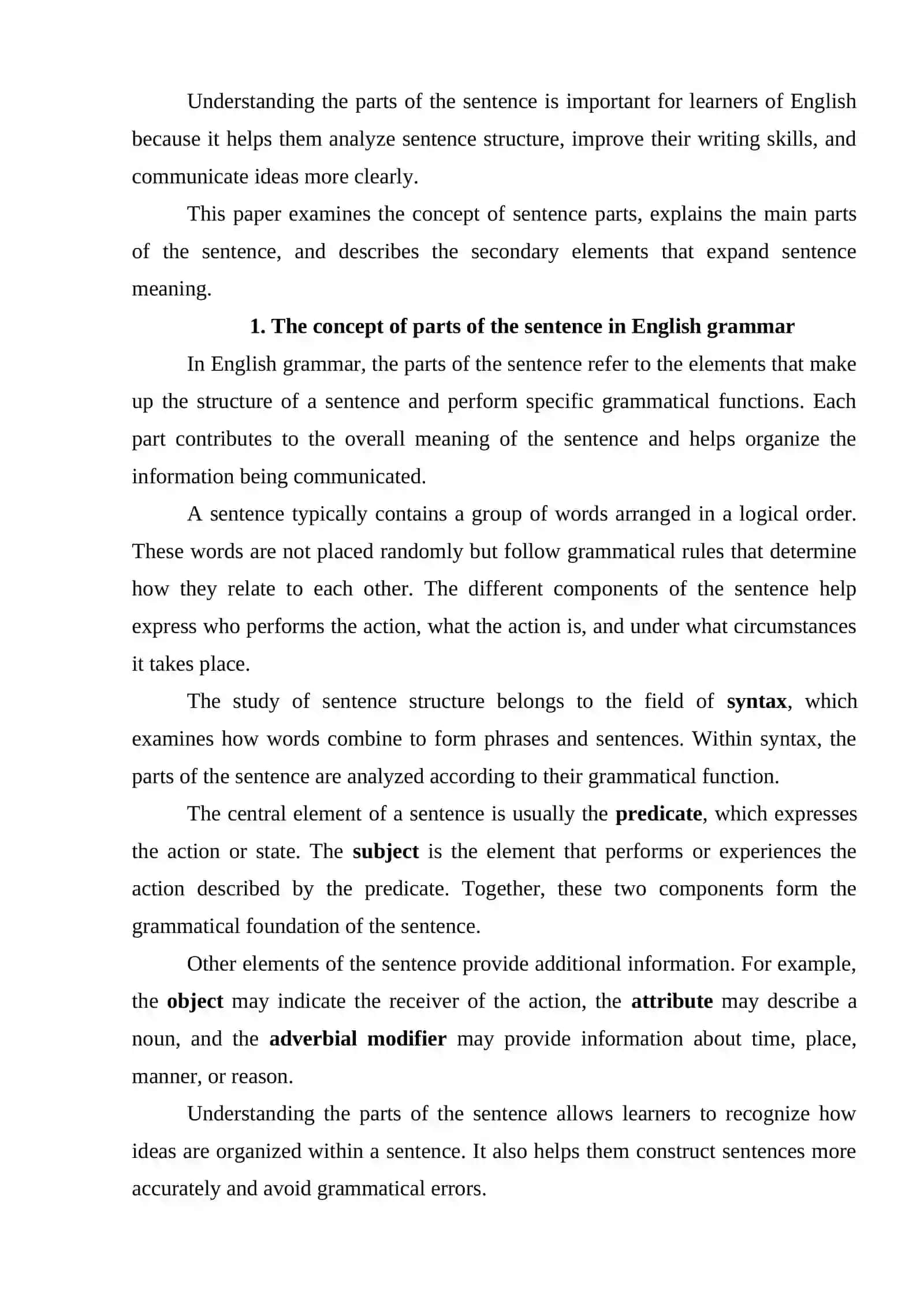 Parts of the Sentence 2