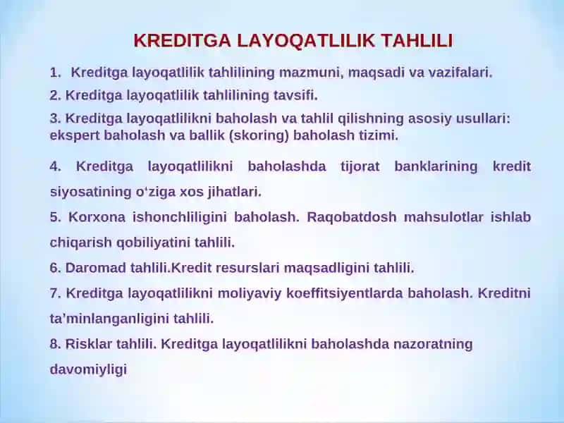 Kreditga layoqatlilik tahlili 2