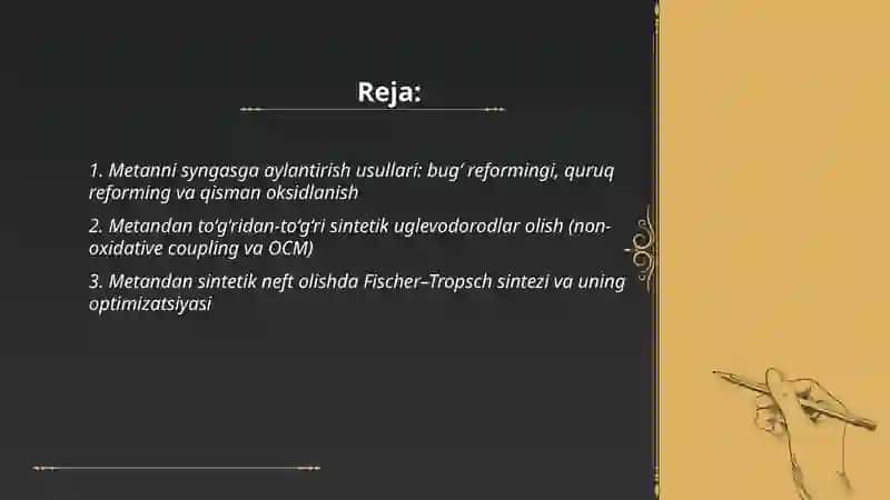 Metan konversiyasi va undan sintetik neft olish 2